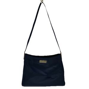 Apostrophe Navy Blue Shoulder Bag Microfiber Zippered Pockets Silver Hardware